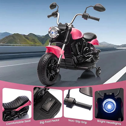 12V Kids Motorcycle | 3-Wheel Ride on Motorcycle w/Detachable Training Wheels