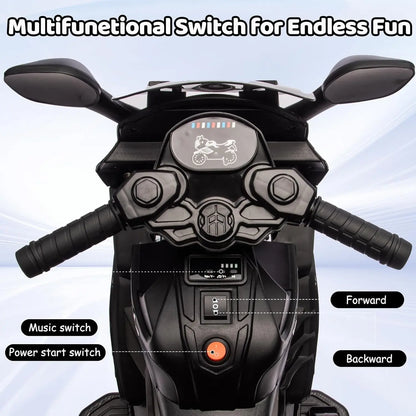6V Ride-On Motorcycle for Toddlers w/ Training Wheels & Lights(3-6Y)