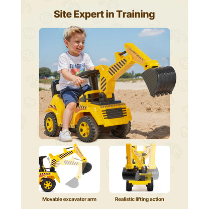 Toddler Ride-On Excavator | Foot-to-Floor Digger with Helmet | Kids Rider