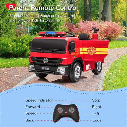 12V Kids Ride-On Fire Truck w/ Remote & Siren(Age: 2 -8Y )