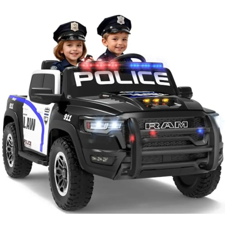 24V Licensed Ram 1500 RHO Police Ride On Car | 2 Seater Electric Truck with Parent Remote Control, Siren, Flashing Lights