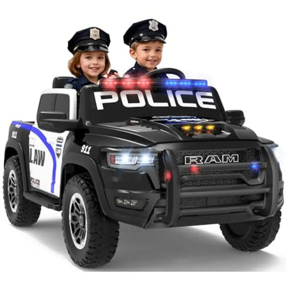 24V Licensed Ram 1500 RHO Police Ride On Car | 2 Seater Electric Truck with Parent Remote Control, Siren, Flashing Lights