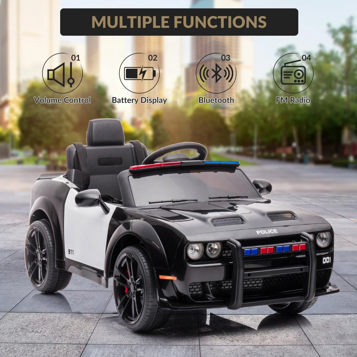 12V Kids Electric Ride-On Police Car with Remote & LED | Kids Rider(Recommended Age - 3-6 Years)