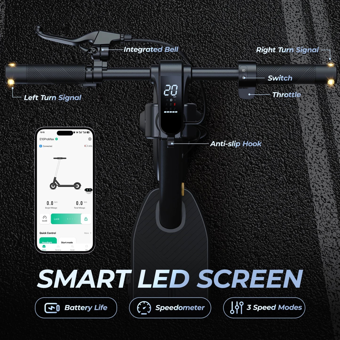 E8-10 Foldable Electric Scooter for Adults | 20 MPH & 40-Mile Range |1000W Peak | Kids Rider