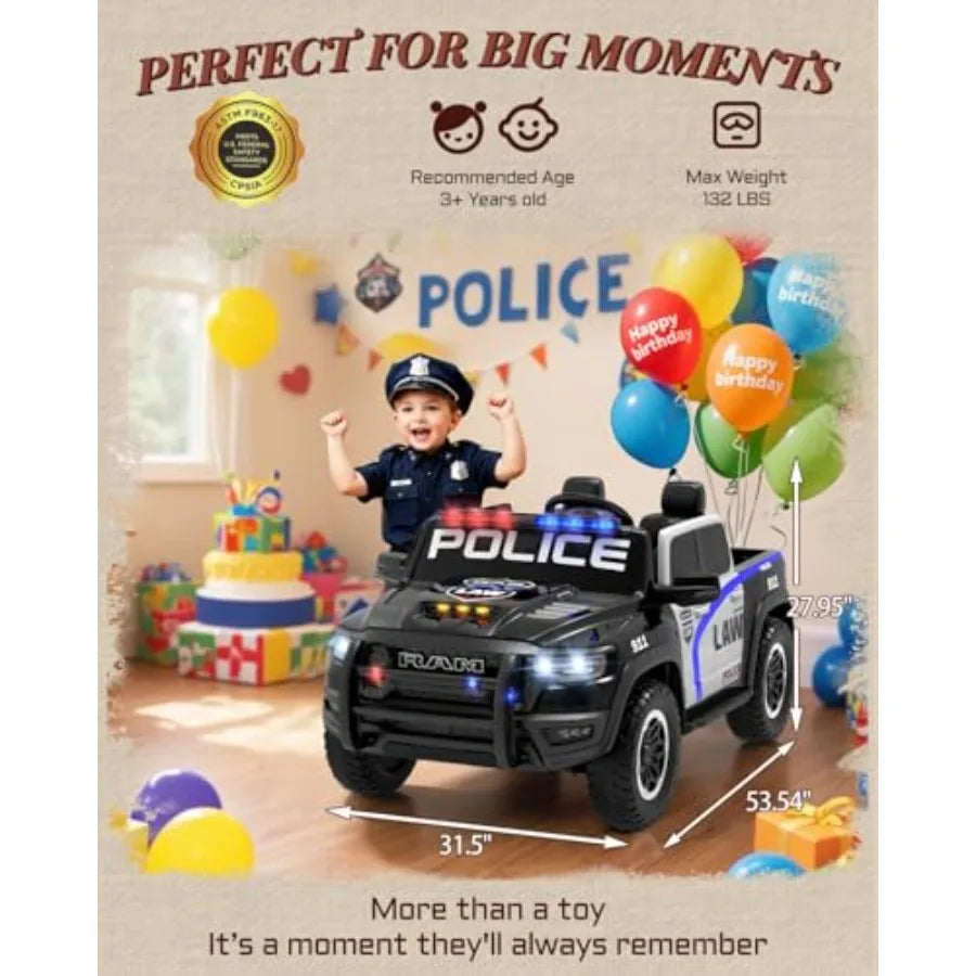 24V Licensed Ram 1500 RHO Police Ride On Car | 2 Seater Electric Truck with Parent Remote Control, Siren, Flashing Lights