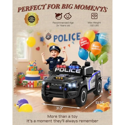 24V Licensed Ram 1500 RHO Police Ride On Car | 2 Seater Electric Truck with Parent Remote Control, Siren, Flashing Lights