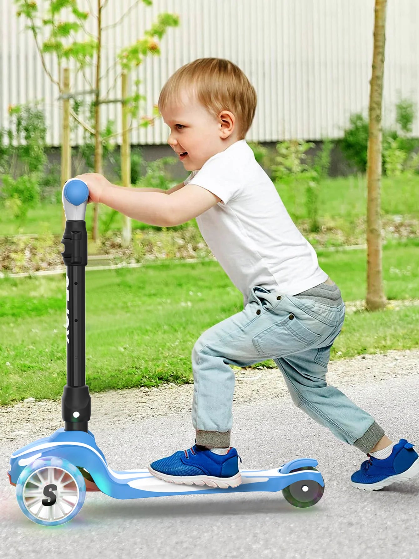 Kids 3-Wheel Scooter w/ LED Wheels & Seat Adjustable | Sit/Stand Child Toddler Toy
