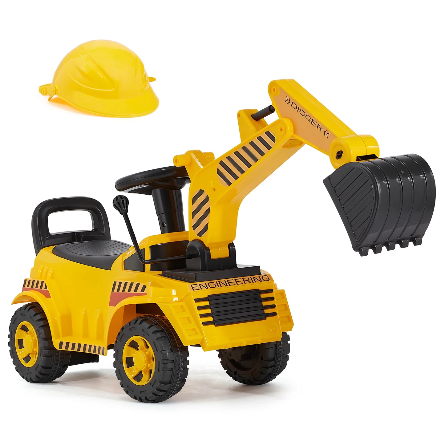 Toddler Ride-On Excavator | Foot-to-Floor Digger with Helmet | Kids Rider