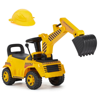 Toddler Ride-On Excavator | Foot-to-Floor Digger with Helmet | Kids Rider