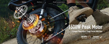 48V 1500W Electric Bike 28MPH 100-Mile Range Fat Tire | Free Shipping