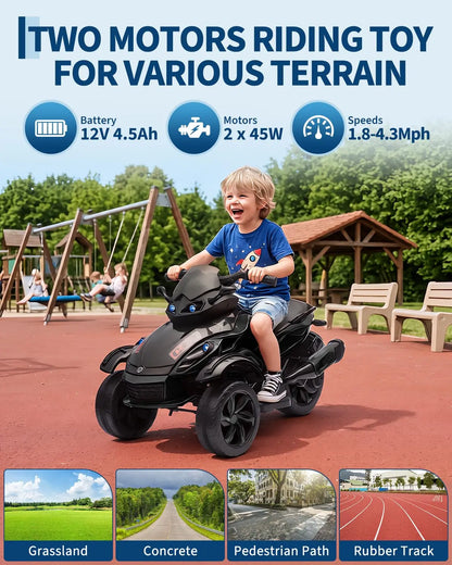12V Electric Ride-On Tricycle | Dual Motor, Lights & Music | Kids Rider
