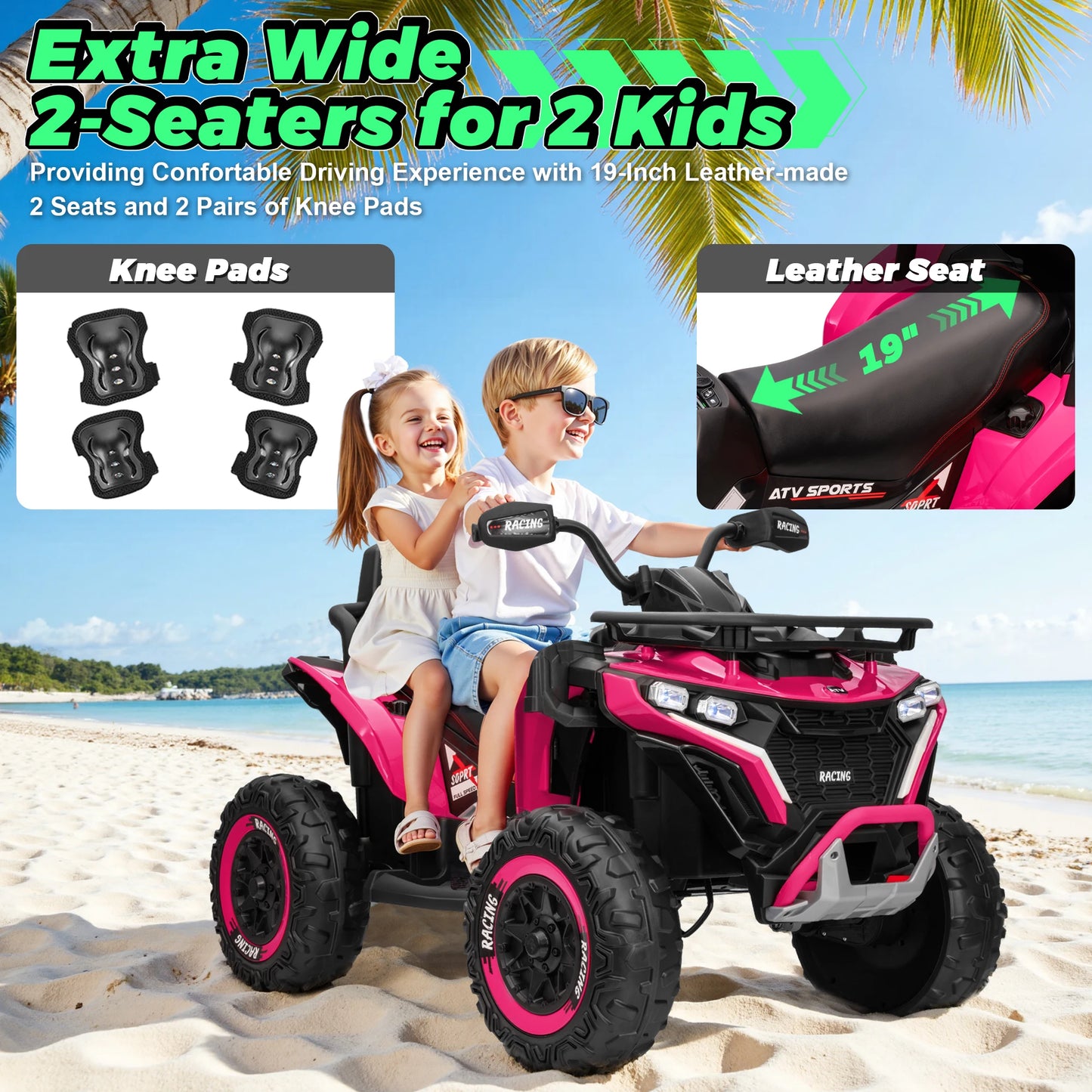 24V XL 2-Seater Kids ATV | 800W Motors & 19" EVA Tires | Quad Bike for kids | Kids Rider