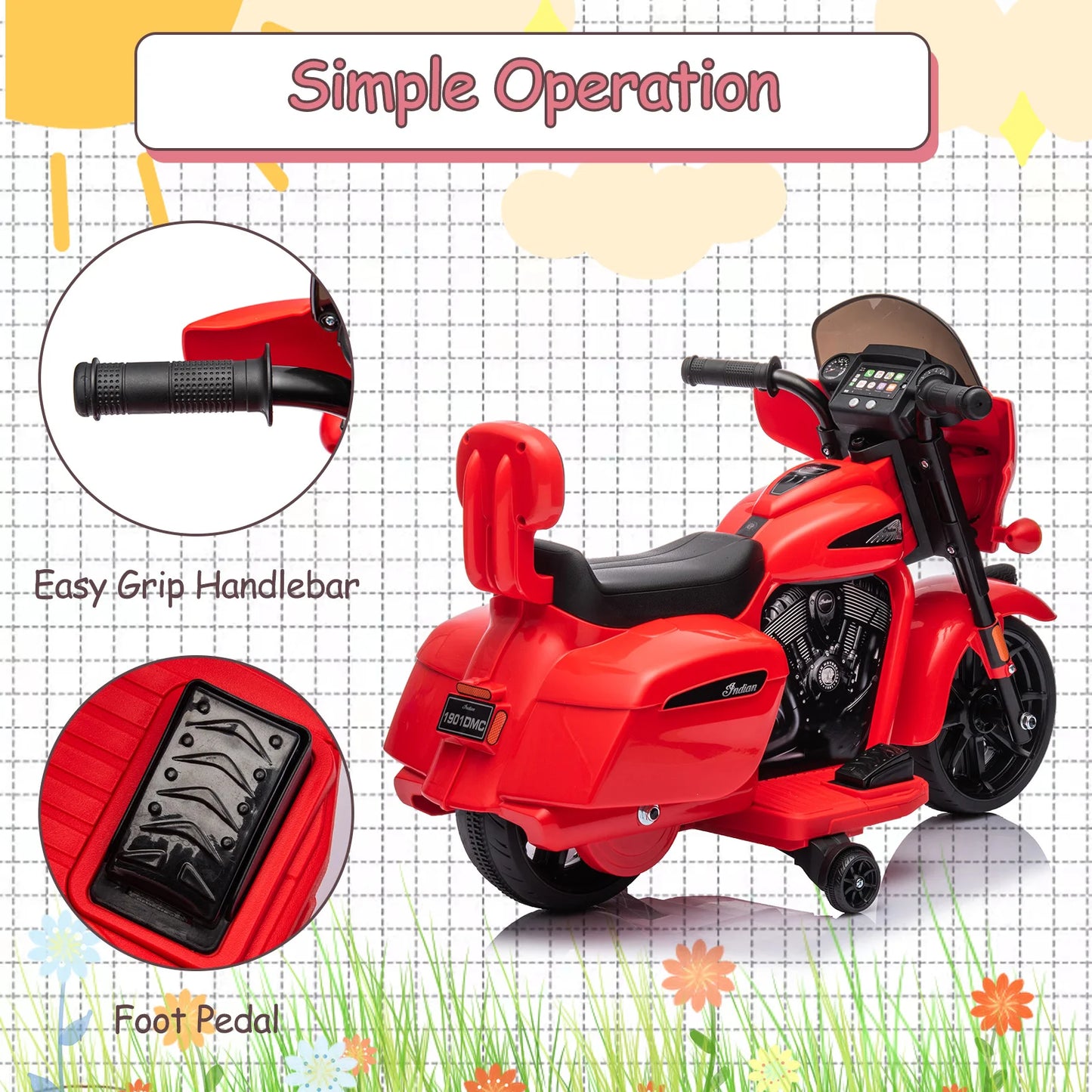 6V Kids Electric Motorcycle w/Long Battery Life & Training Wheels | Best Gift for Toddlers