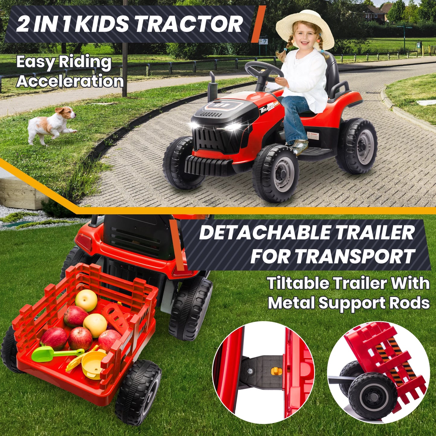 24V Kids Ride-On Tractor w/ Trailer & Remote Control | 2-IN-1 Power Tractor