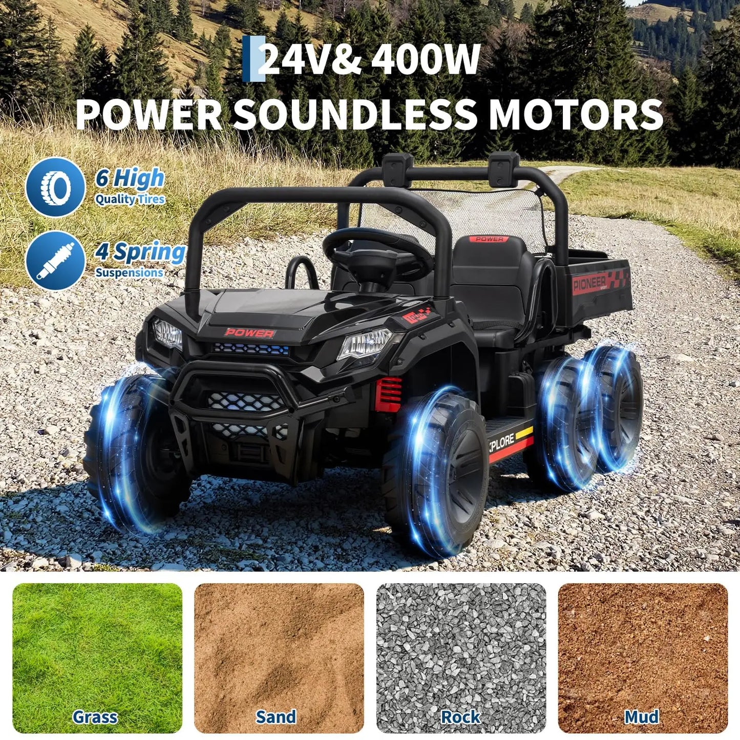 24V 4WD  Electric Ride-on Dump Truck For Kids | 2-Seater With Parental Remote Control | All-Terrain Off-Road Heavy Truck