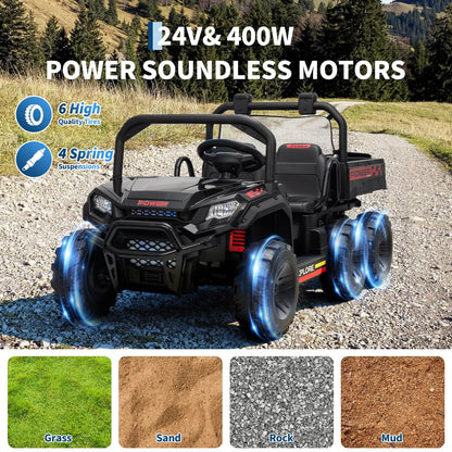 24V 4WD  Electric Ride-on Dump Truck For Kids | 2-Seater With Parental Remote Control | All-Terrain Off-Road Heavy Truck