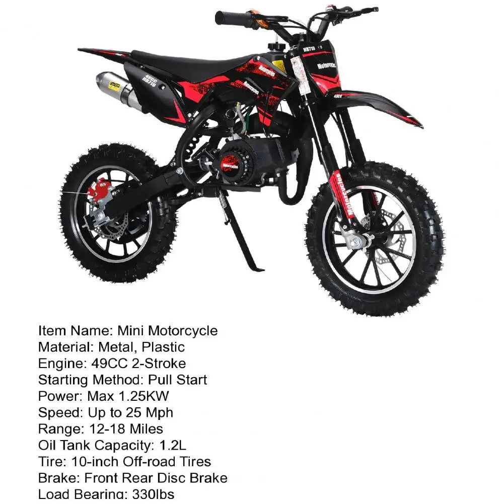49cc Mini Kids Dirt Bike 2-Stroke Gas Motorcycle W/ Off-Rode Tire Up To 25 MPH