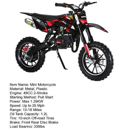 49cc Mini Kids Dirt Bike 2-Stroke Gas Motorcycle W/ Off-Rode Tire Up To 25 MPH