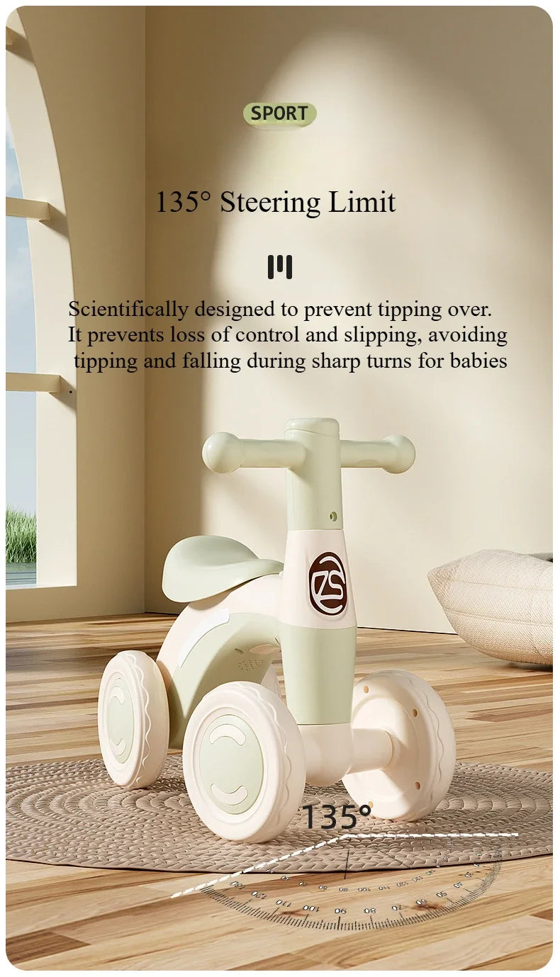 Anti-Tip Baby Balance Bike for Toddlers | 4-Wheel Toddler Training Ride-On(Age: 1-3)