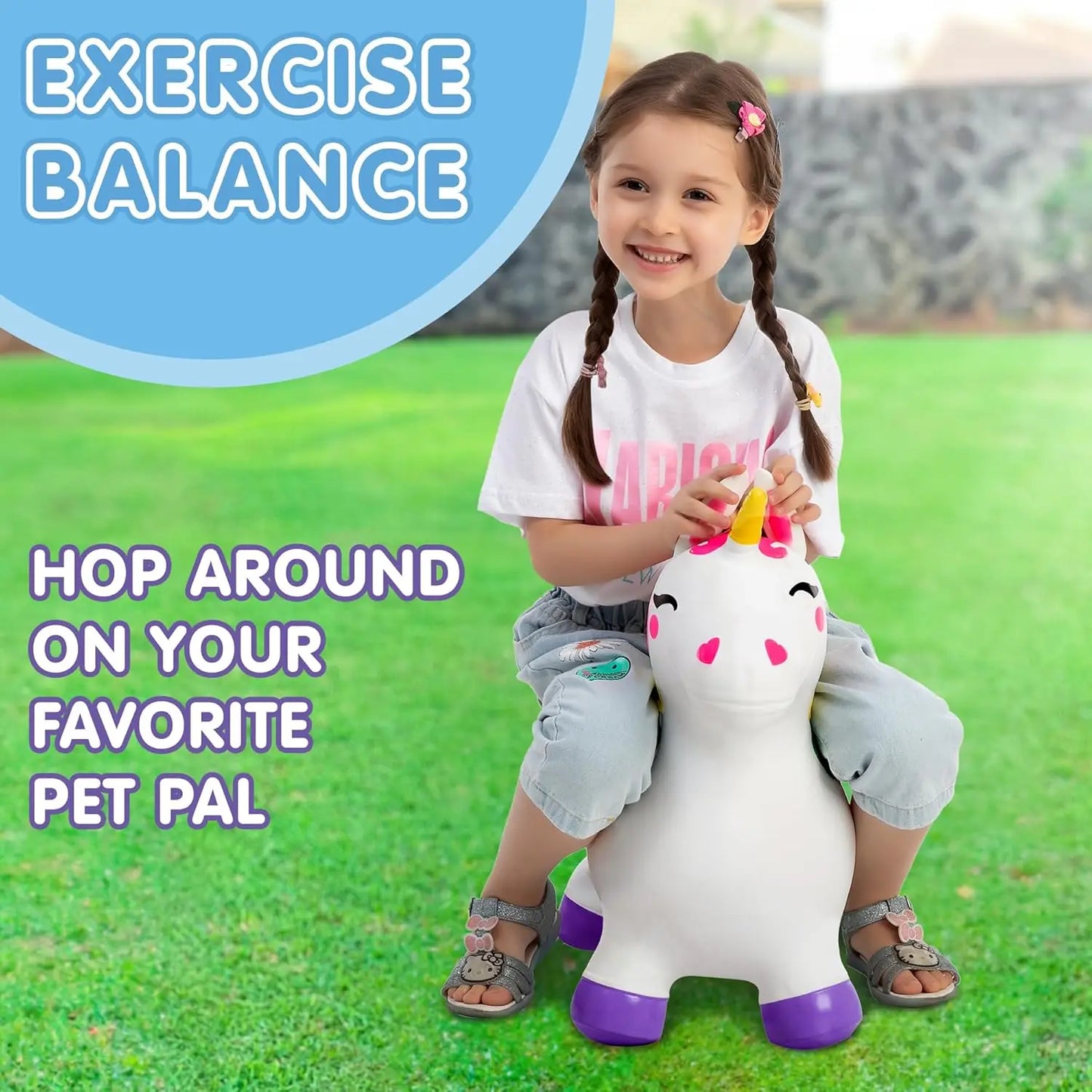 JOYFY Inflatable Unicorn Bouncer for Kids | Ride-On Hopper | Kids Rider