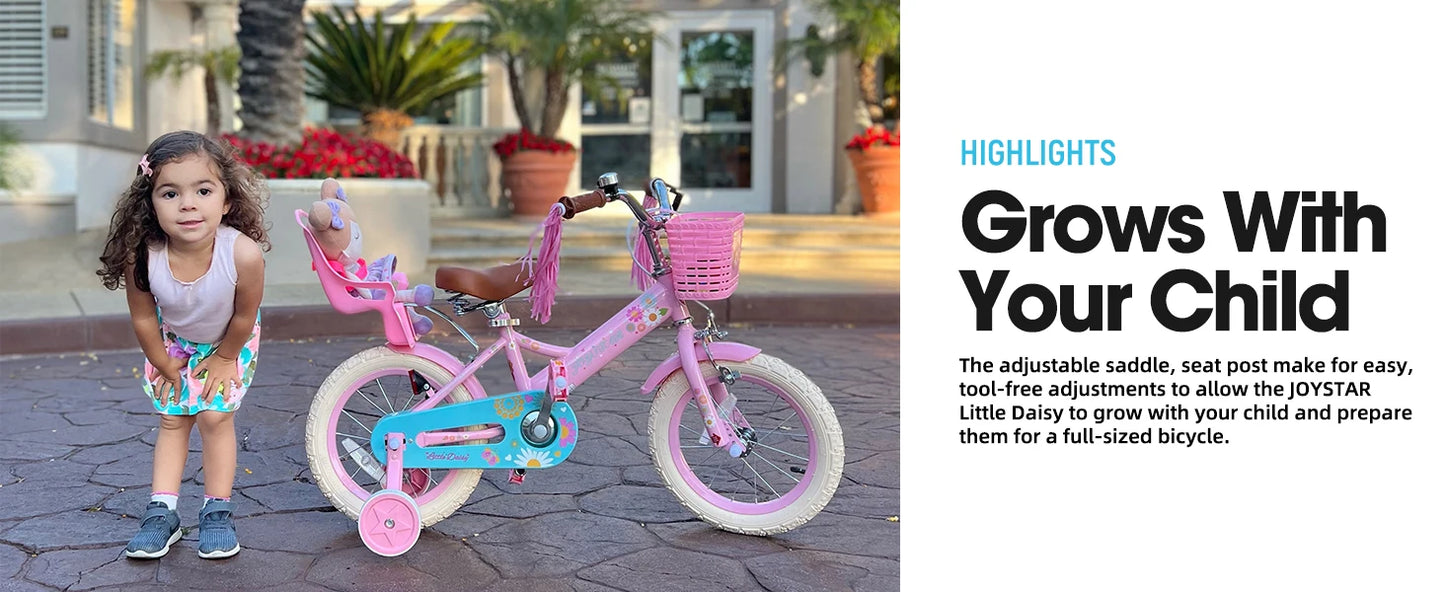 JOYSTAR Little Daisy Kids Bike for Girls & Boys | Doll Seat & Streamers | Ages 2–7 | Kids Rider