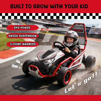 24V Crazy Drift Go Kart | 400W Powerful Ride-On | 5–7.5 MPH W/Protective Roll Cage & EVA Front Tires( Age: 5-14Y)