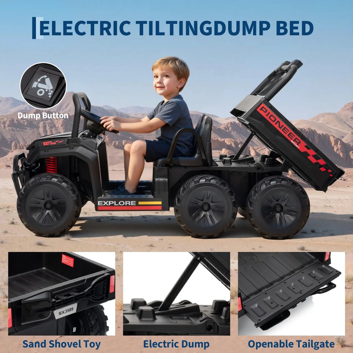 24V 4WD  Electric Ride-on Dump Truck For Kids | 2-Seater With Parental Remote Control | All-Terrain Off-Road Heavy Truck