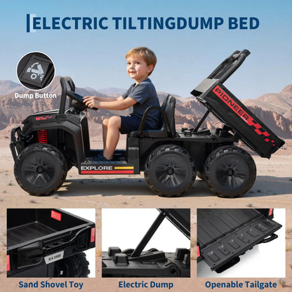 24V 4WD  Electric Ride-on Dump Truck For Kids | 2-Seater With Parental Remote Control | All-Terrain Off-Road Heavy Truck