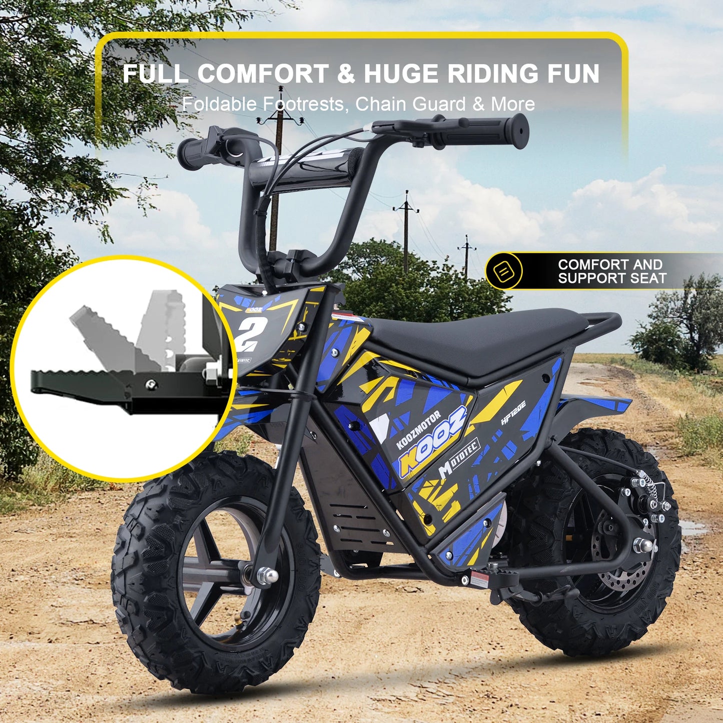 KOOZ HP120E 24V 250W Kids Electric Dirt Bike | Max Speed - 10 MPH & 7.5 Miles Range(Age: 5+)