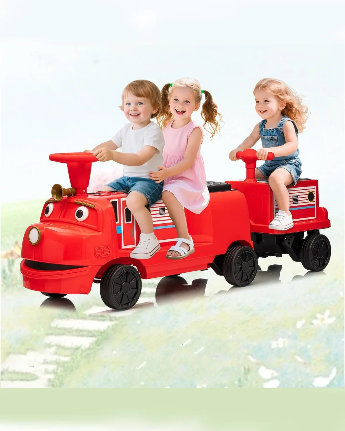12V 3-Seater Ride On Train for Kids | Ride On Toy Car with 2 Speeds One-Button Start | Best Gift for Toddlers