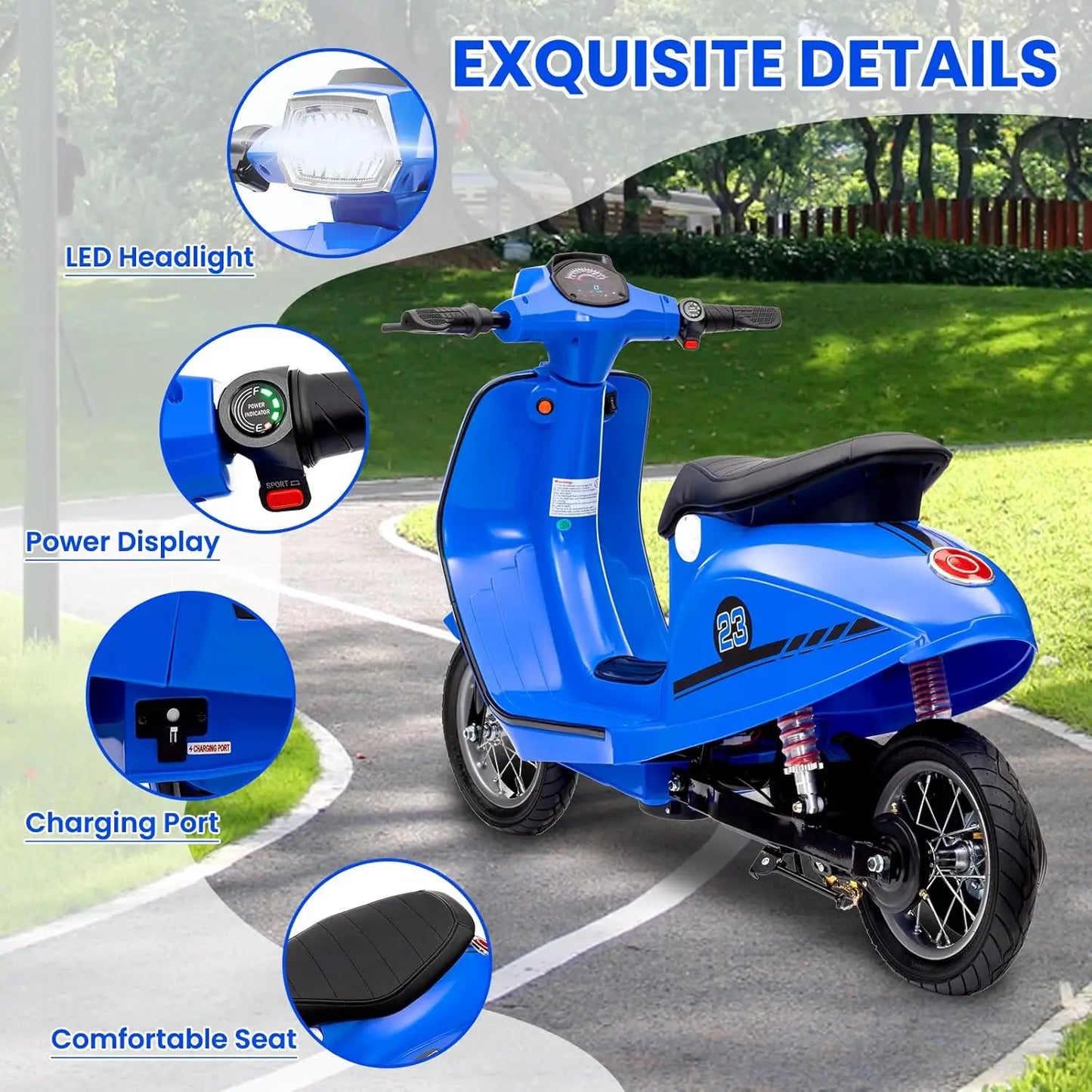 24V Kids Electric Motorcycle/Scooter w/ Seat & LED | Kids Rider (Age: 5-14Y)