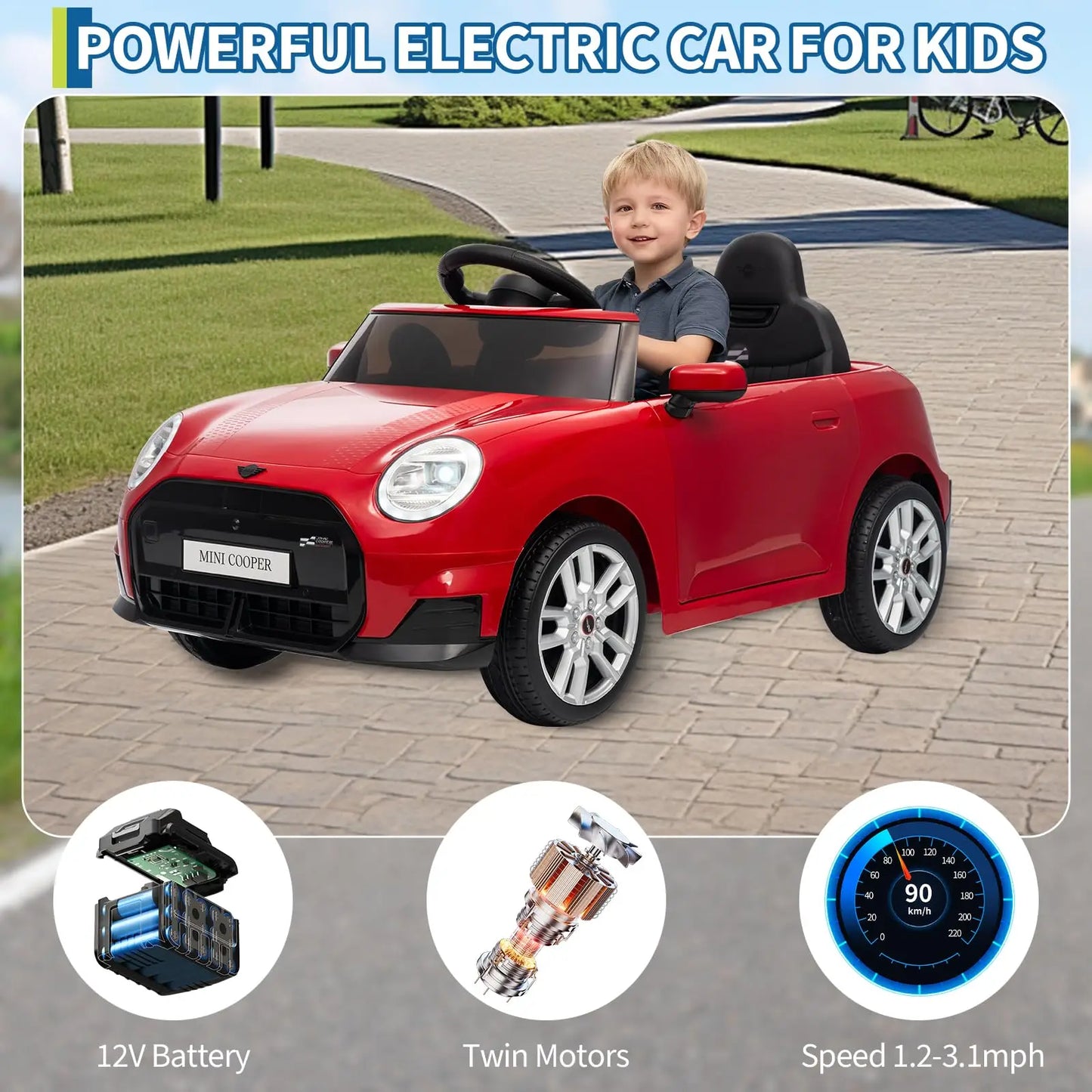 12V Mini Cooper Ride on Car Toy For Kids | Battery-Powered Electric Driving Car for kids With Parental Control