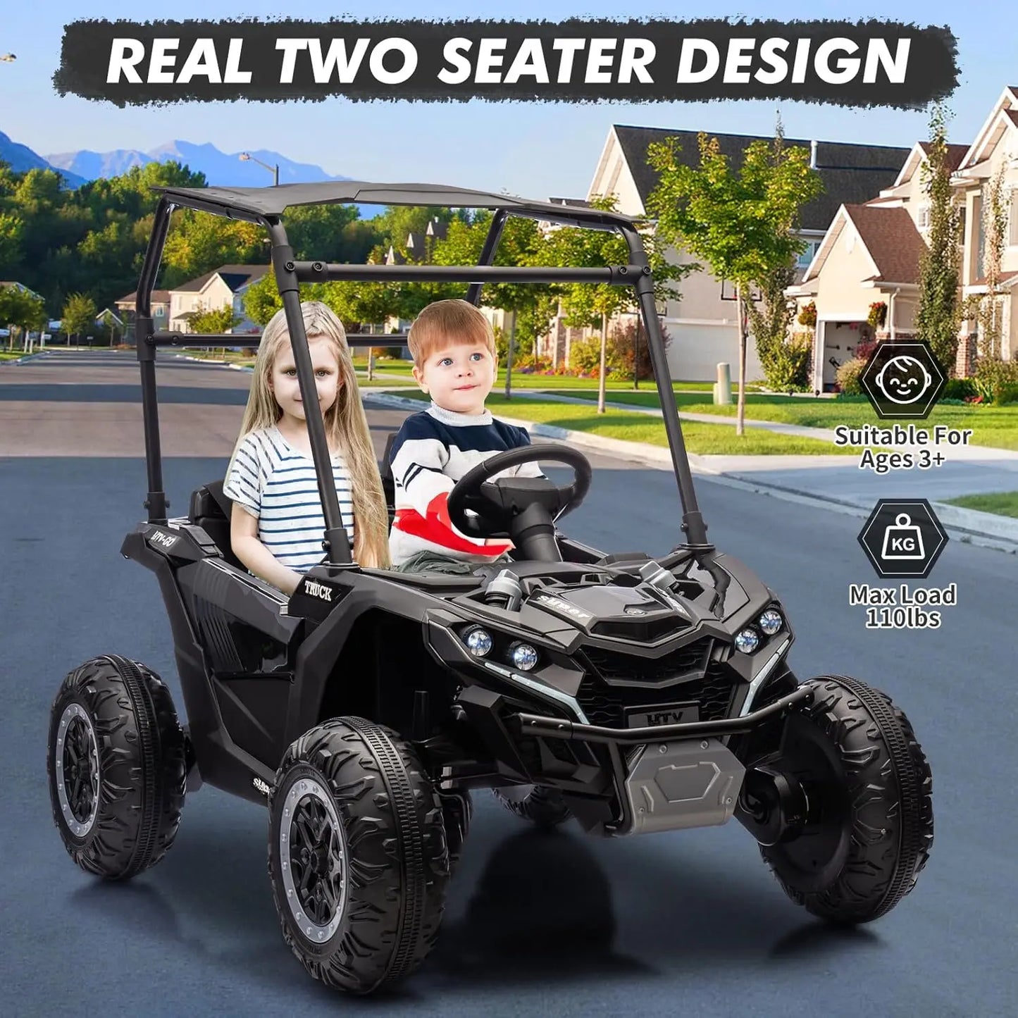 24V Kids Ride-On Golf Cart w/ Tent 4Wheel Drive & Parent Remote (Age: 4-12Y)