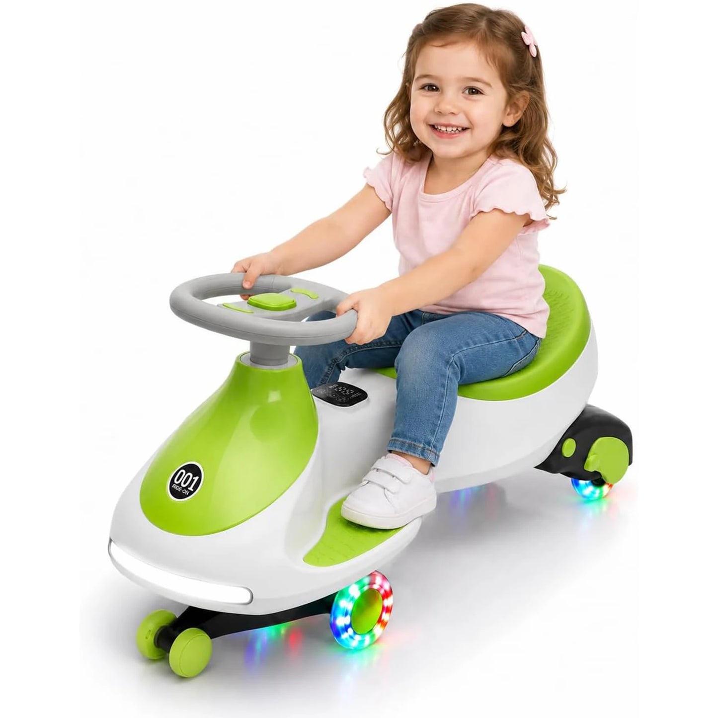 12V 2-in-1 Electric Wiggle Car for Ages 2–6 | Flashing Wheels | 2 In 1 Ride On Swing Car With Pedal For Toddlers