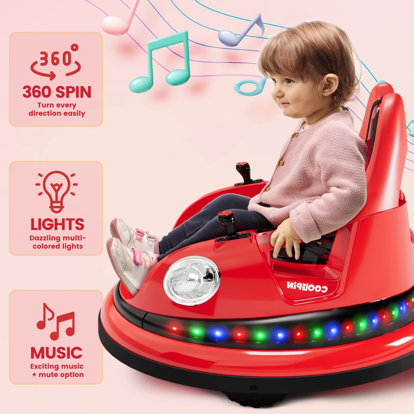 12V Kids Bumper Car with 360° Spin & Lights | Kids Rider (Age - 1 to 6 Year )