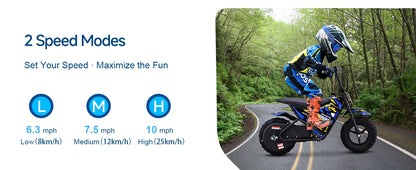 KOOZ HP120E 24V 250W Kids Electric Dirt Bike | Max Speed - 10 MPH & 7.5 Miles Range(Age: 5+)