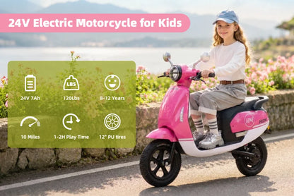 24V Kids Electric Scooter for Ages 6+ | 10 MPH Ride-On Bike | Kids Rider