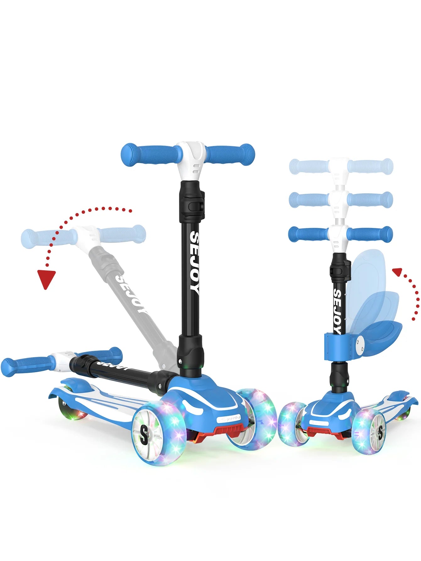 Kids 3-Wheel Scooter w/ LED Wheels & Seat Adjustable | Sit/Stand Child Toddler Toy