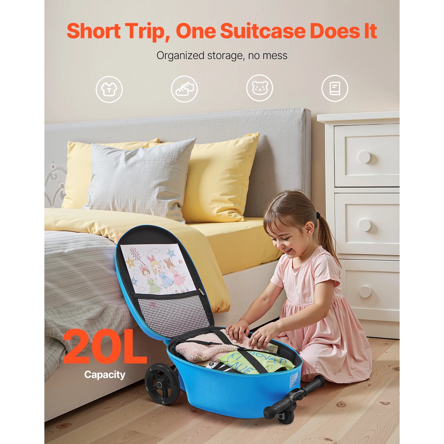 Kids Ride-On Scooter Suitcase | 20L Carry-On with Flashing Wheels | Kids Rider