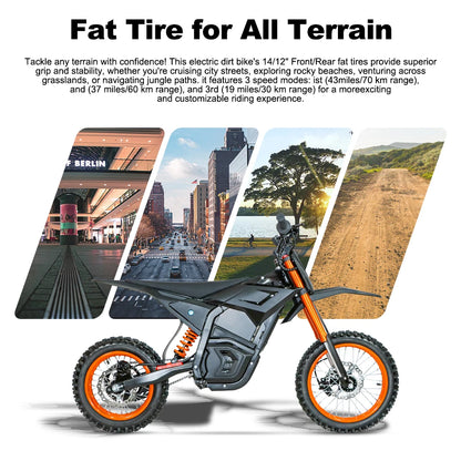 48V - 3000W Electric Dirt Bike | Off-Road Mountain E-Bike w/ Hydraulic Brakes for 12+ Ages