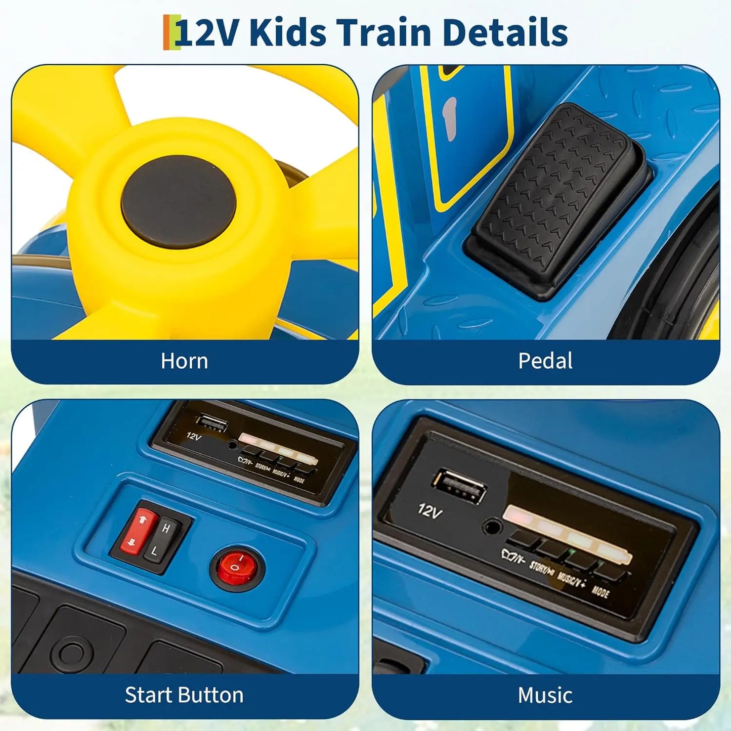 12V 3-Seater Ride On Train for Kids | Ride On Toy Car with 2 Speeds One-Button Start | Best Gift for Toddlers