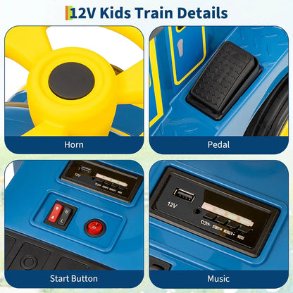 12V 3-Seater Ride On Train for Kids | Ride On Toy Car with 2 Speeds One-Button Start | Best Gift for Toddlers