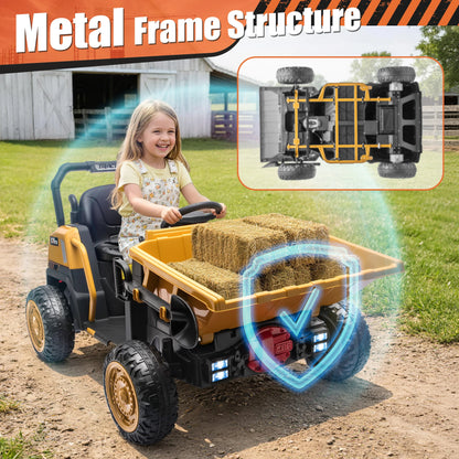 24V Kids Ride-On Dump Truck w/ Remote, Metal Frame , Dump Bed & Shovel (Age: 3 to 9Y)