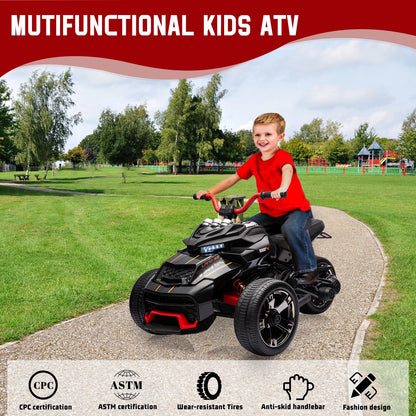 12V Kids ride-On 3-Wheel ATV Motorcycle w/ Lights & Music (Age: 2 to 8Y )