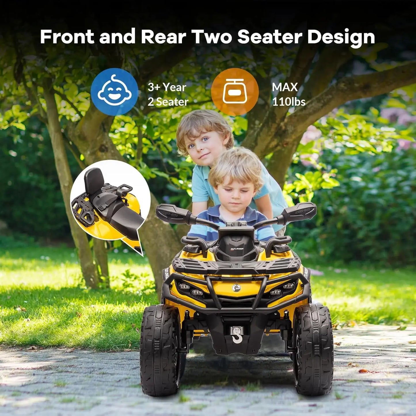 24V 4WD 2-Seater Electric Ride-On ATV for Kids w/ Leather Seats & Remote (Age: 4 to 12Y)