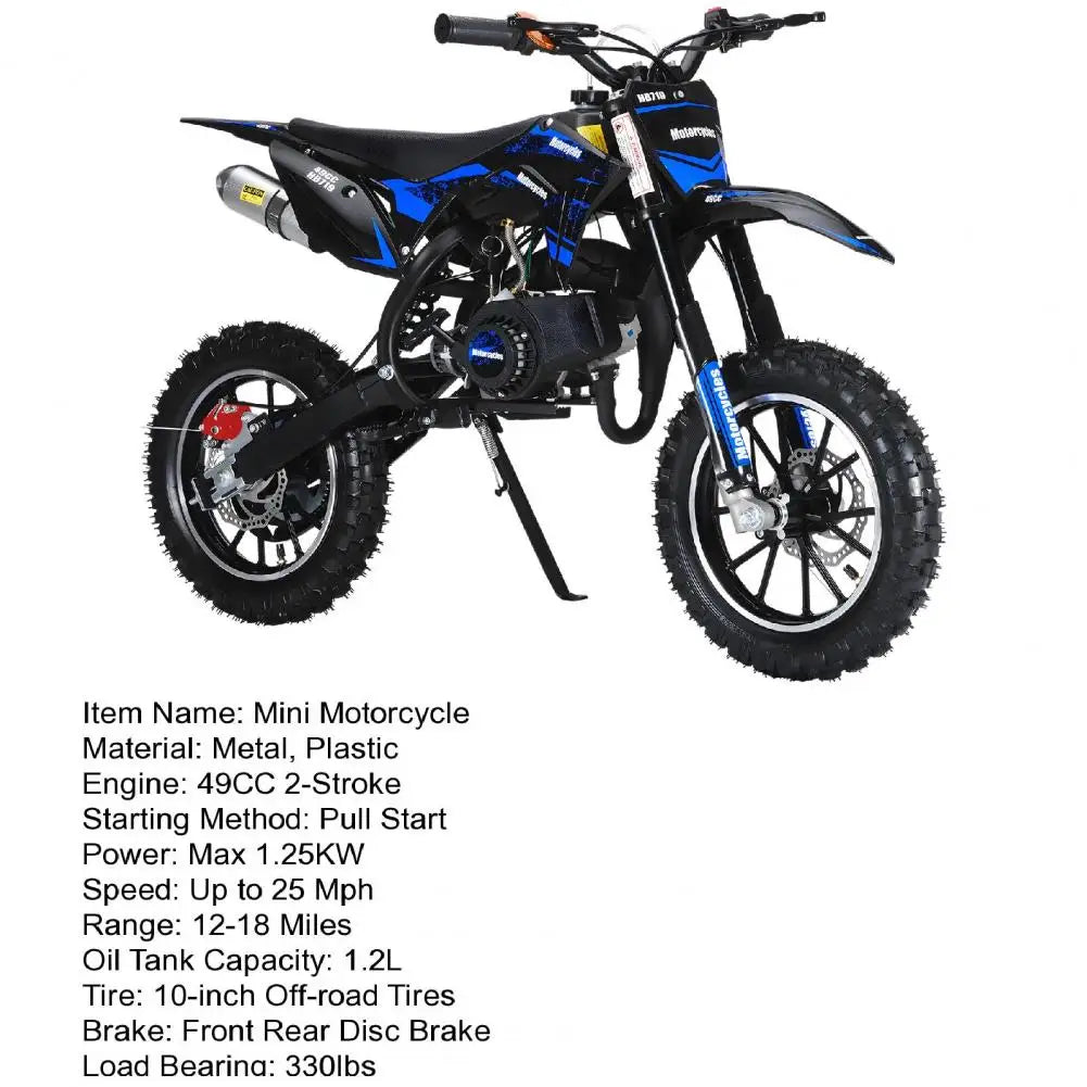 49cc Mini Kids Dirt Bike 2-Stroke Gas Motorcycle W/ Off-Rode Tire Up To 25 MPH