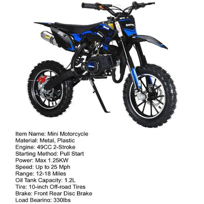 49cc Mini Kids Dirt Bike 2-Stroke Gas Motorcycle W/ Off-Rode Tire Up To 25 MPH