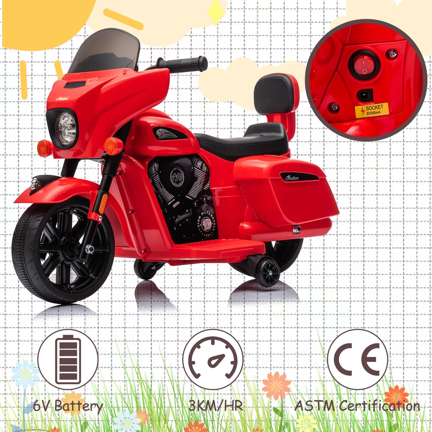 6V Kids Electric Motorcycle w/Long Battery Life & Training Wheels | Best Gift for Toddlers