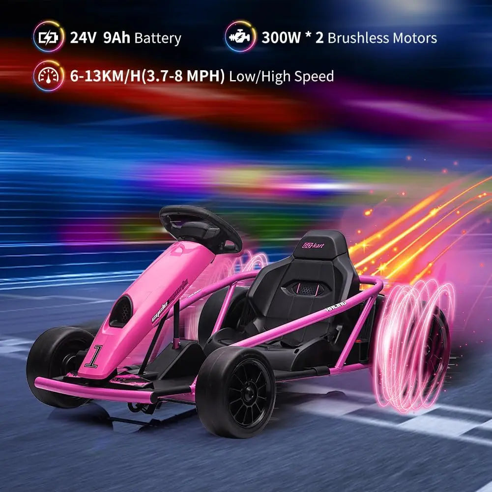 24V Kids Drift Go Kart | Dual 300W Motors | 8.1 MPH | Kids Rider (Age: 3 -12Y)