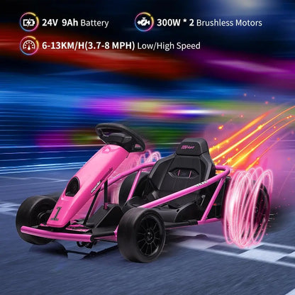 24V Kids Drift Go Kart | Dual 300W Motors | 8.1 MPH | Kids Rider (Age: 3 -12Y)